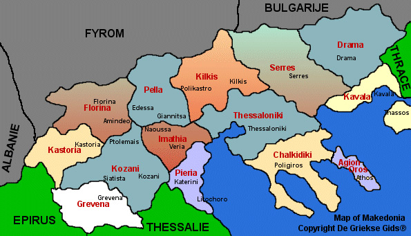 Landkaart Macedonie - Makedonia Griekenland - Kaart Macedonie