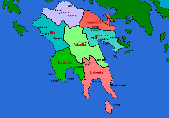 Peloponessos - Map of Peloponnese